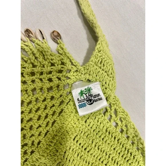 Island Planet Miami Beach Lime Green Crochet Halter Top with Shell Accents Small - Picture 4 of 6